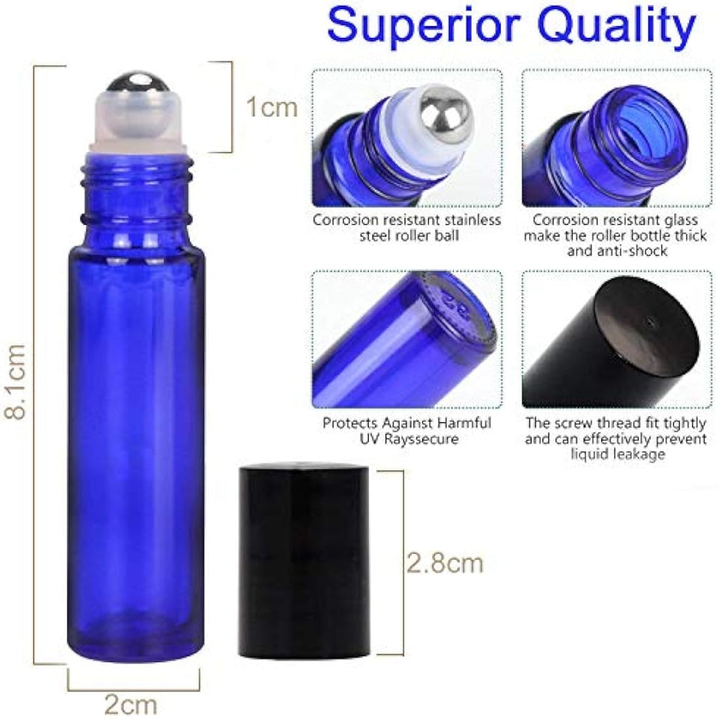 Jolof Store 8-Pack Cobalt Blue Glass Essential Oil Roller Bottles
