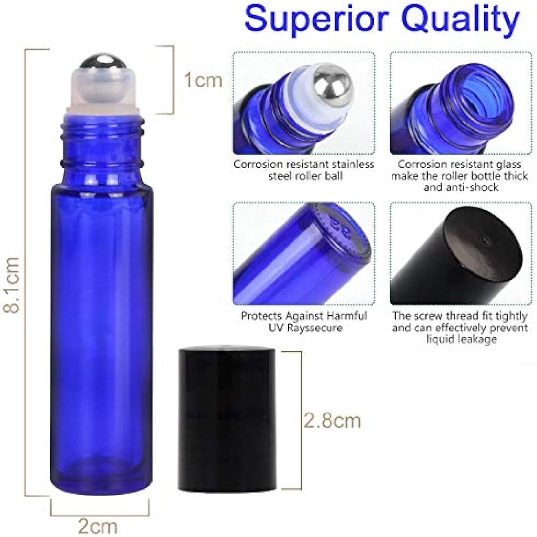 Jolof Store 8-Pack Cobalt Blue Glass Essential Oil Roller Bottles