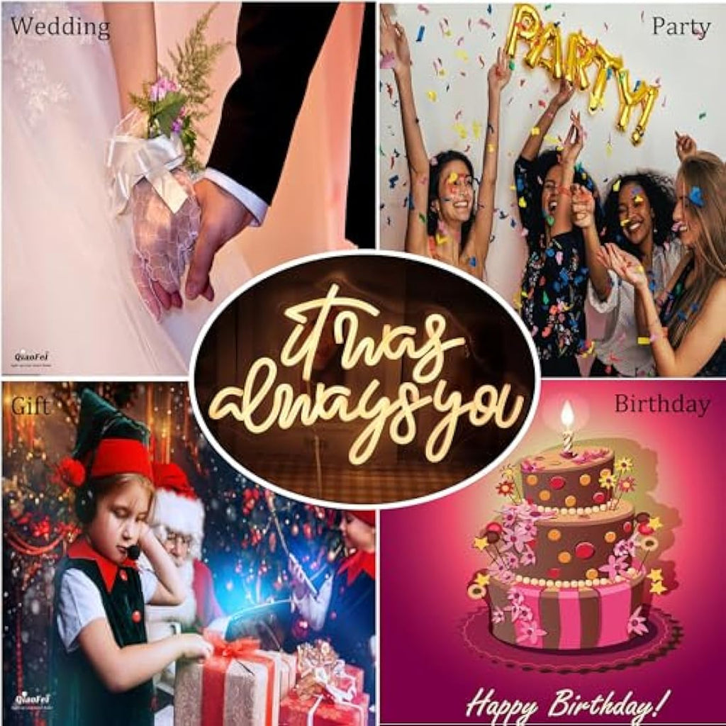 QiaoFei It Was Always You LED Neon Sign | Warm White Wall Decor with Dimmer