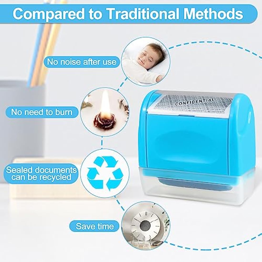 Identity Theft Protection Roller Stamp with 9 Ink Refills - Blue
