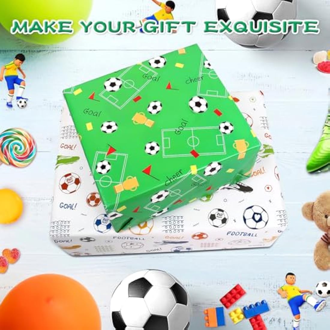 Football Birthday Wrapping Paper – 6 Sheets Soccer Gift Wrap Set