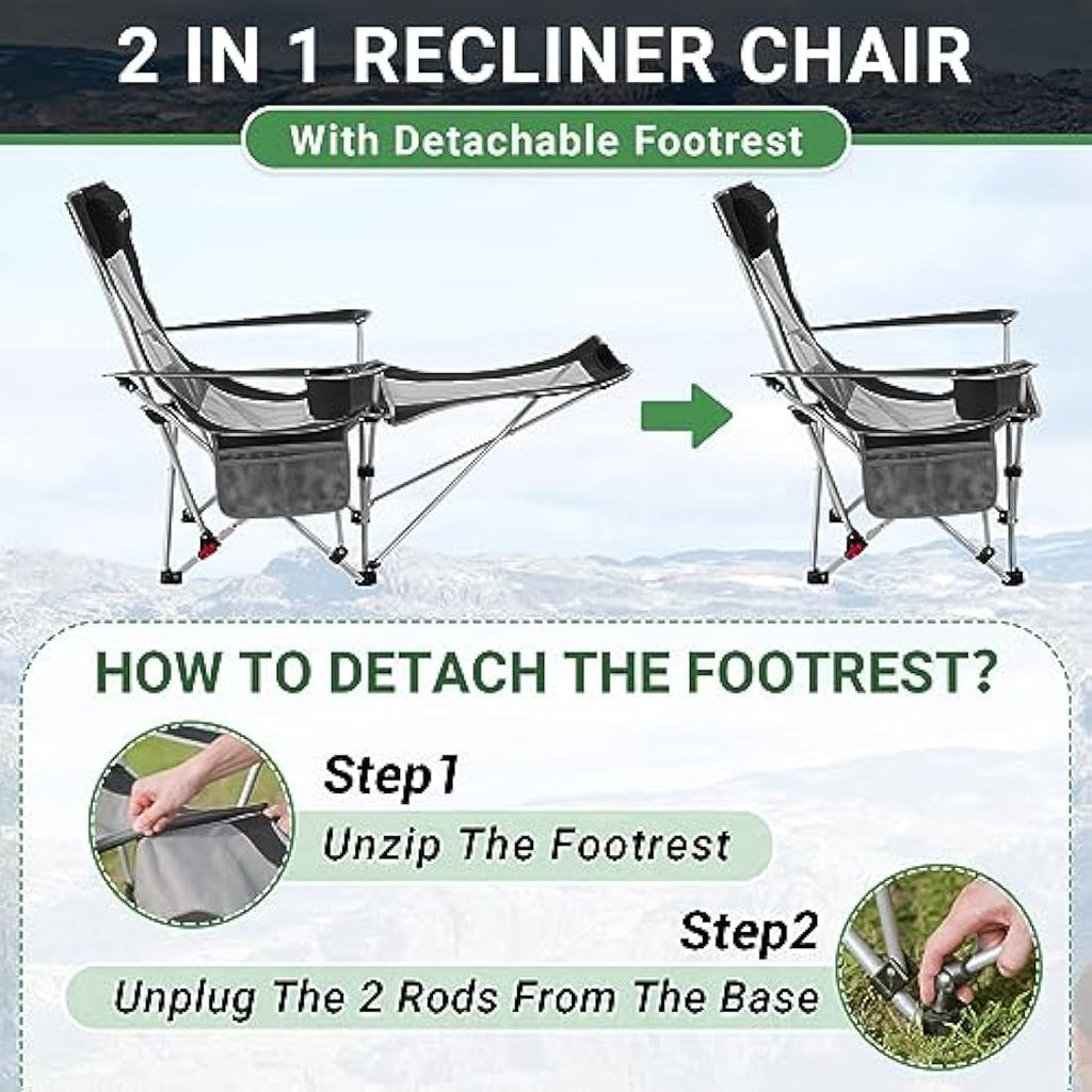 WEJOY Folding Recliner Camping Chairs with Footrest, Black - Set of 2