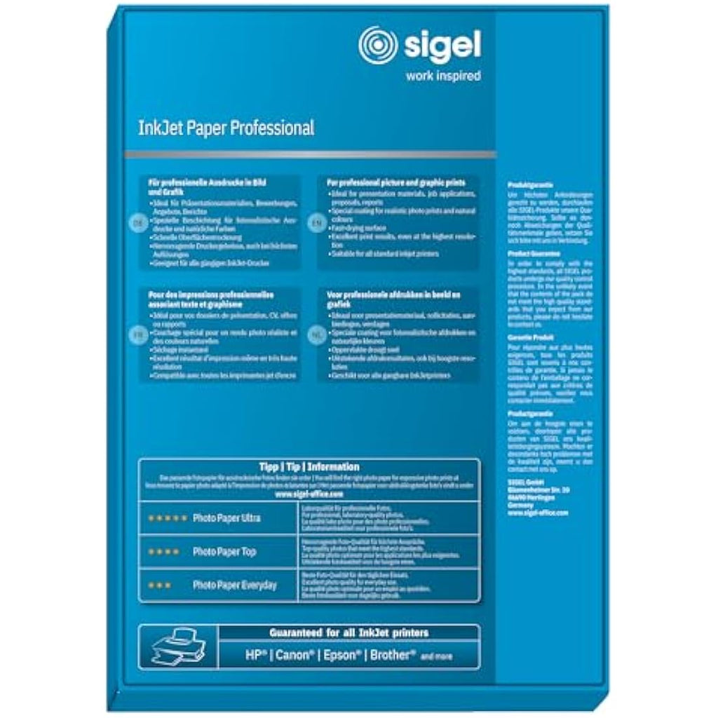 Sigel InkJet Paper A4 | 160 gsm Coated White Photo Paper, 100 Sheets