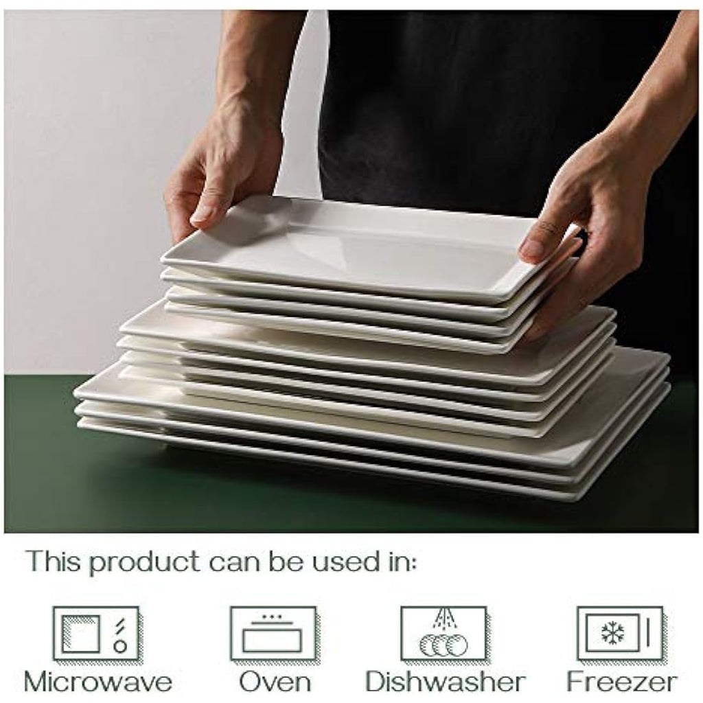 DOWAN White Ceramic Rectangular Serving Platters – 12" x 6" Porcelain Set of 4