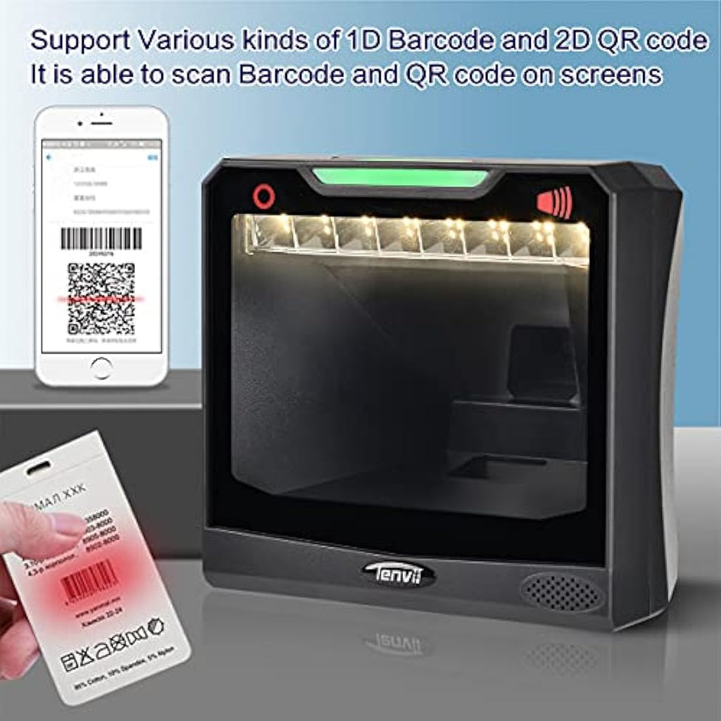 LENVII Desktop 2D Barcode Scanner – Hands-Free Omnidirectional QR Reader