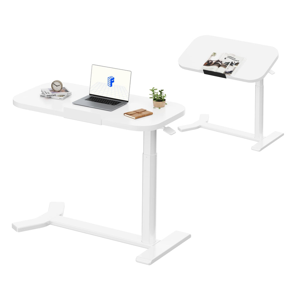 FLEXISPOT Overbed Table with Wheels, Adjustable Height Bedside Table, Rolling Laptop Desk for Bed Sofa, Small Standing Desk 75 x 40 cm