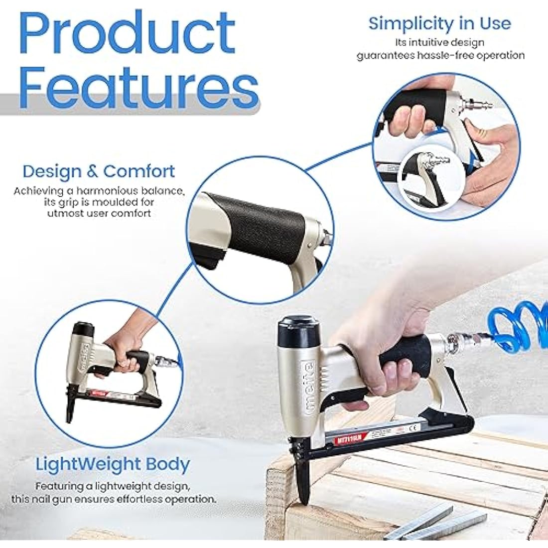 Meite MT7116LN Long Nose Air Stapler | 22 Gauge Type 71 Upholstery Gun