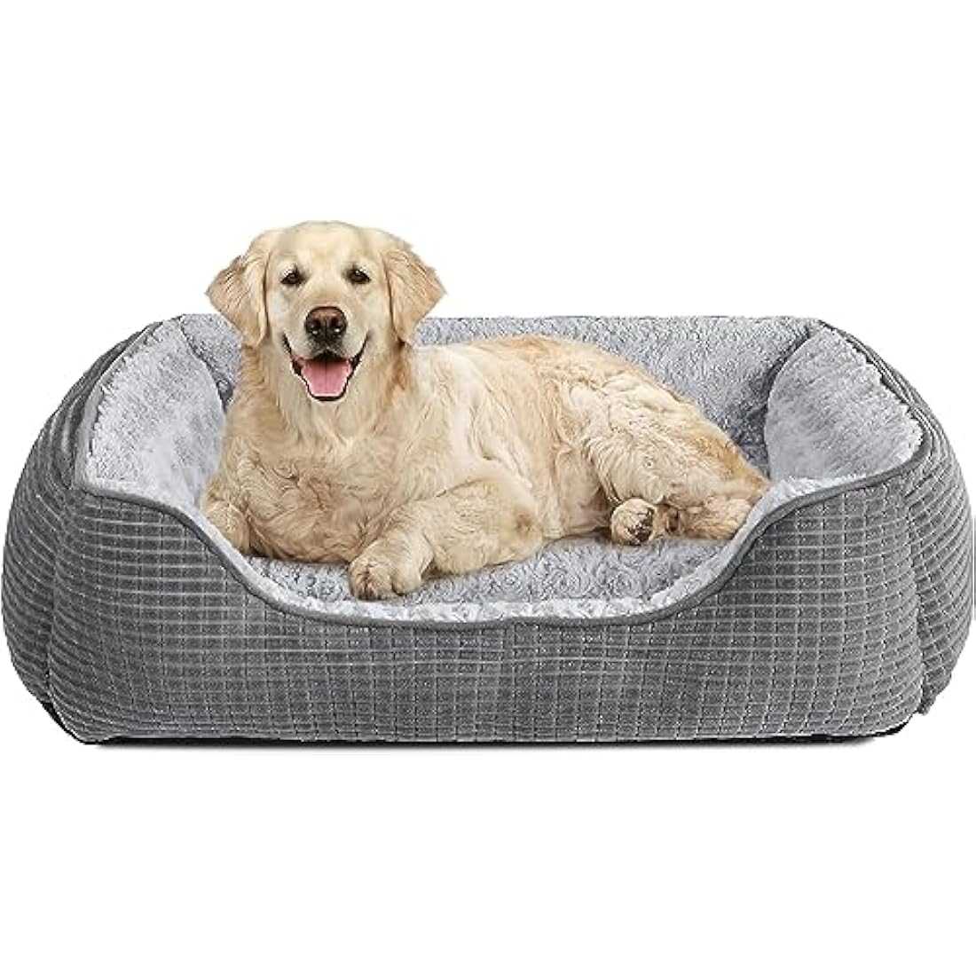 JOEJOY Orthopedic Calming Dog Bed – Washable Rose Velvet Pet Bed, Grey, XXL