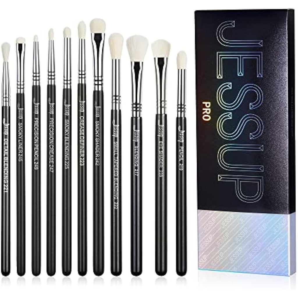 Jessup 11pcs Professional Eyeshadow Brush Set | Black Synthetic Brushes