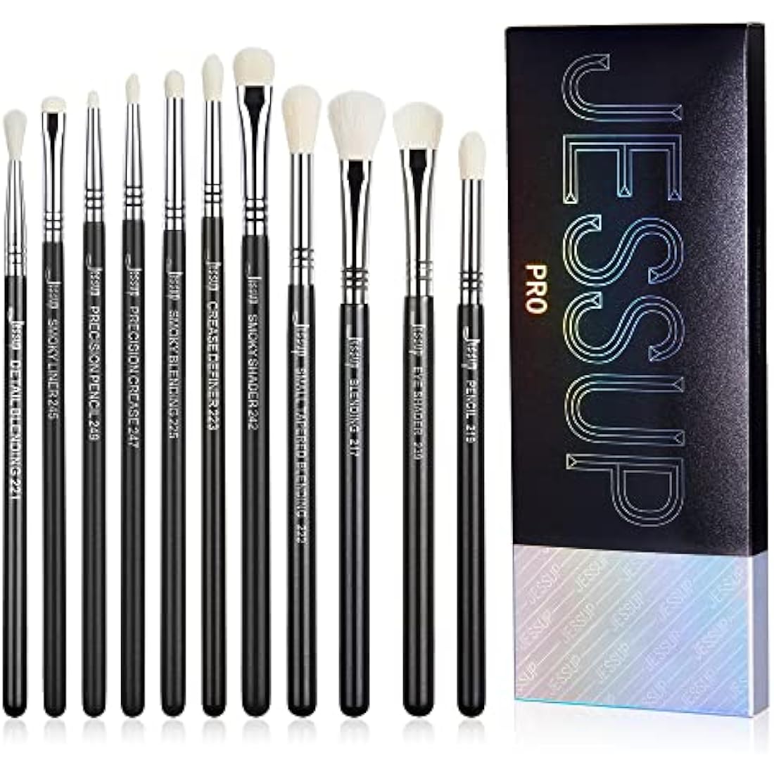 Jessup 11pcs Professional Eyeshadow Brush Set | Black Synthetic Brushes