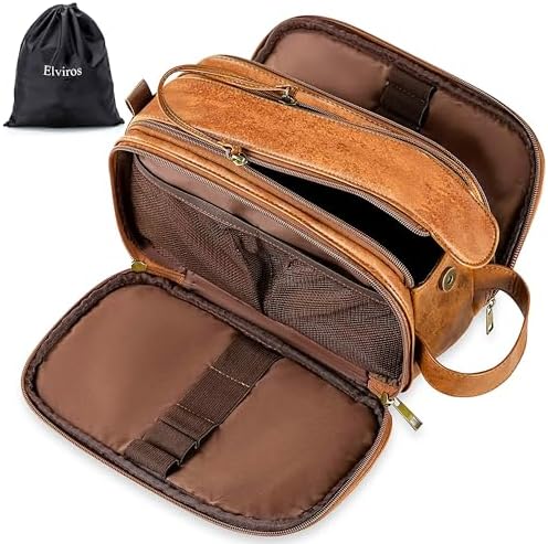 Jolof Store Men's PU Leather Toiletry Bag – Large Travel Dopp Kit