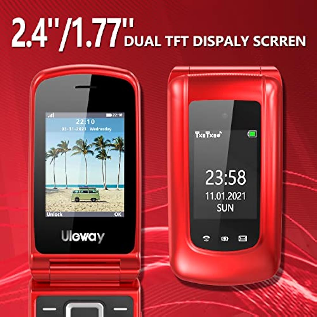 Jolof Store G380D Senior Flip Phone – Big Button Unlocked GSM Mobile (Red)