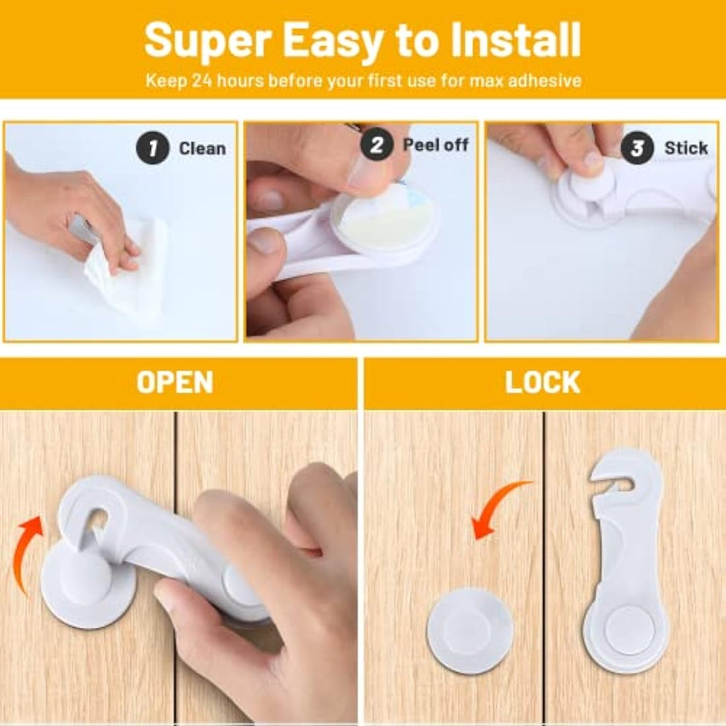 TRILINK Child Safety Cupboard Locks - 10 Pack Adhesive Baby Proofing