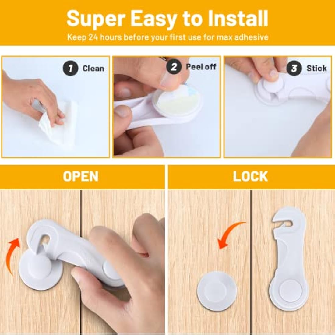 TRILINK Child Safety Cupboard Locks - 10 Pack Adhesive Baby Proofing