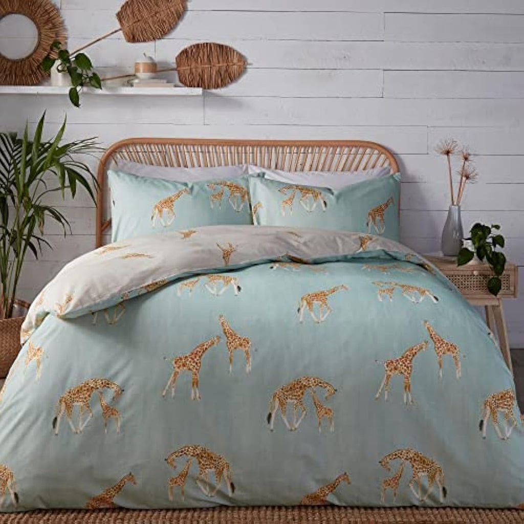 Fusion Milo Giraffe Reversible Duvet Cover Set - Duck Egg Single Bed