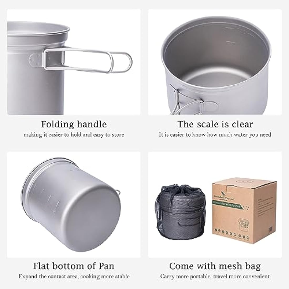 iBasingo Titanium Camping Cookware Set | Ultralight 3-in-1 Backpacking Pots