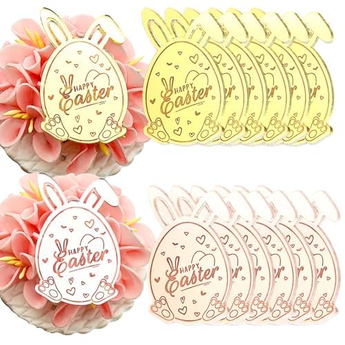 Easter Cupcake Toppers – 24 Mirror Gold Egg Discs