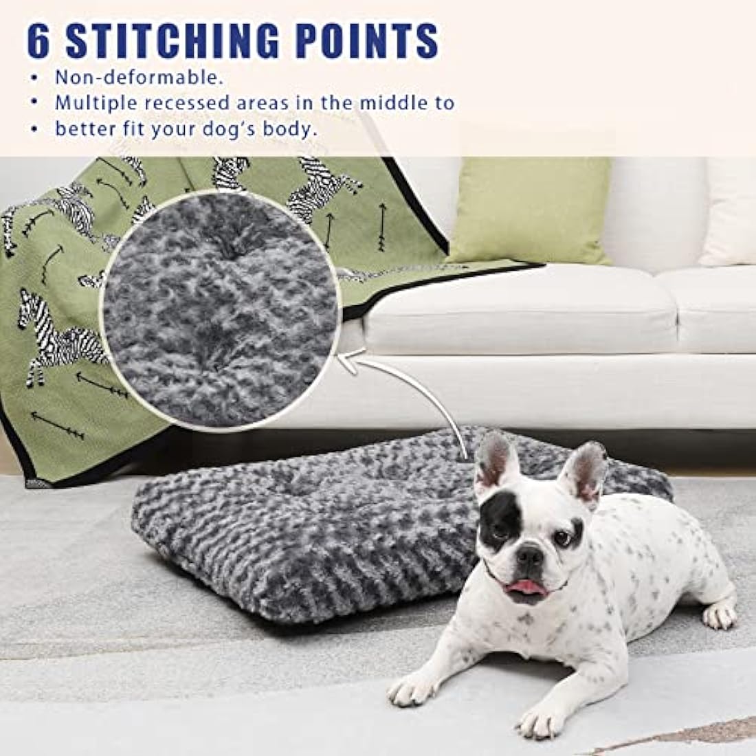 KSIIA Calming Dog Bed – Washable Orthopedic Plush Crate Mat, Dark Grey
