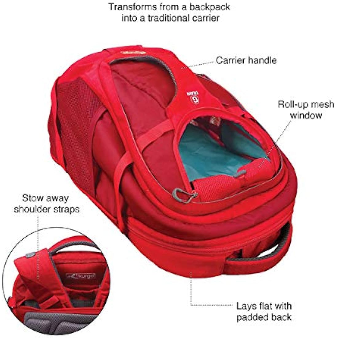 Kurgo G-Train Dog Carrier Backpack - Waterproof Hiking Pack in Chili Red