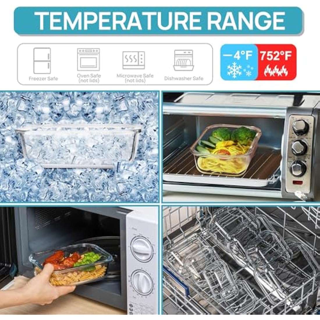 Vtopmart 8-Pack Borosilicate Glass Meal Prep Containers | Leak-Proof Lids