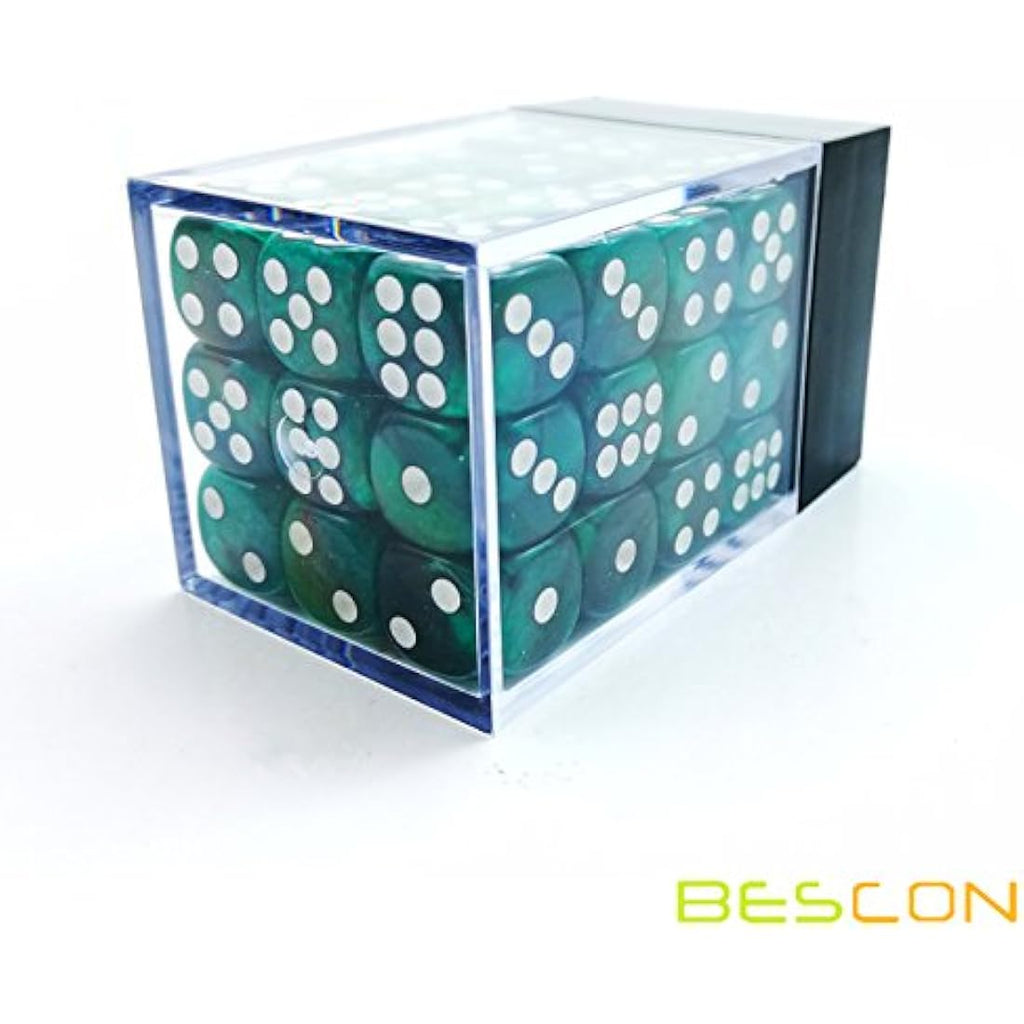 Bescon 12mm Marble Green 6-Sided Dice Set | 36 Count Block with Box
