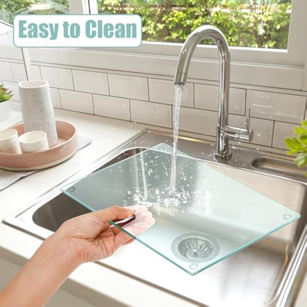 Hacaroa 4 Pack Tempered Glass Cutting Board – Non-Slip Clear Chopping Board