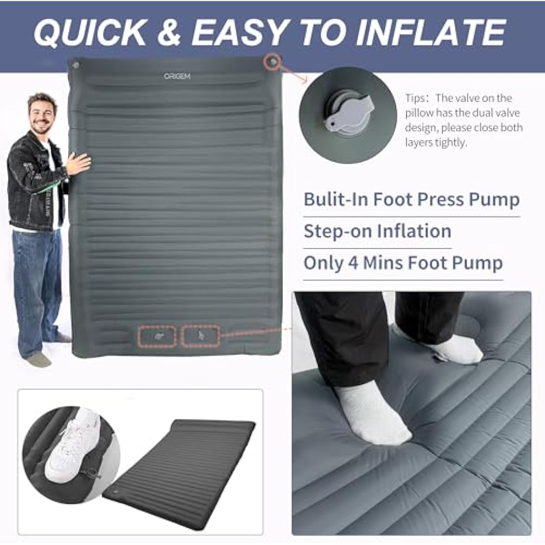 Origem Double Camping Sleeping Mat | 14cm Extra Thick Inflatable Mattress