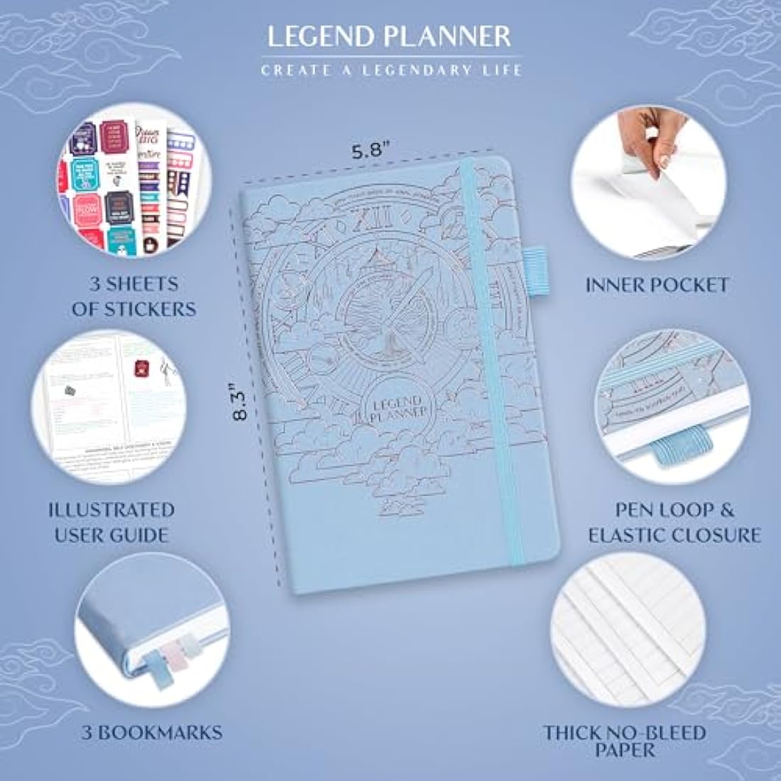 Legend Hourly Schedule Planner – Undated A5 Daily Organizer, Periwinkle