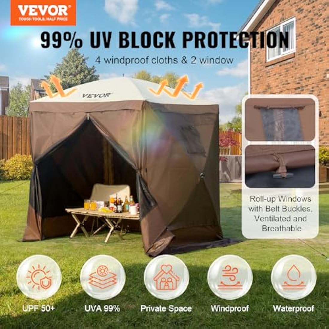 VEVOR 6x6FT Pop Up Gazebo Tent | Screen Canopy with Mosquito Netting