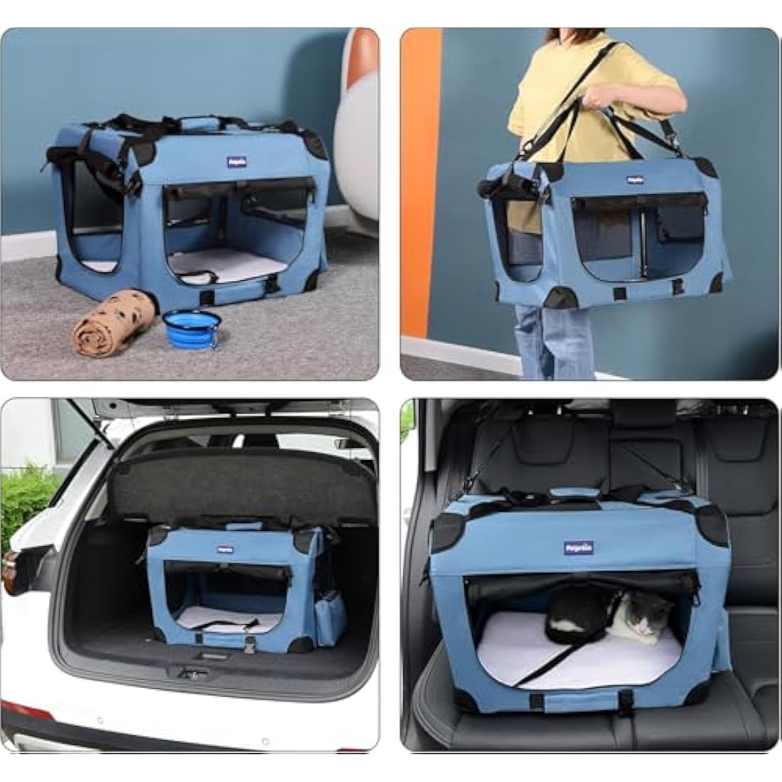 Petprsco Portable Collapsible Dog Crate | Soft Foldable Pet Carrier with Mat