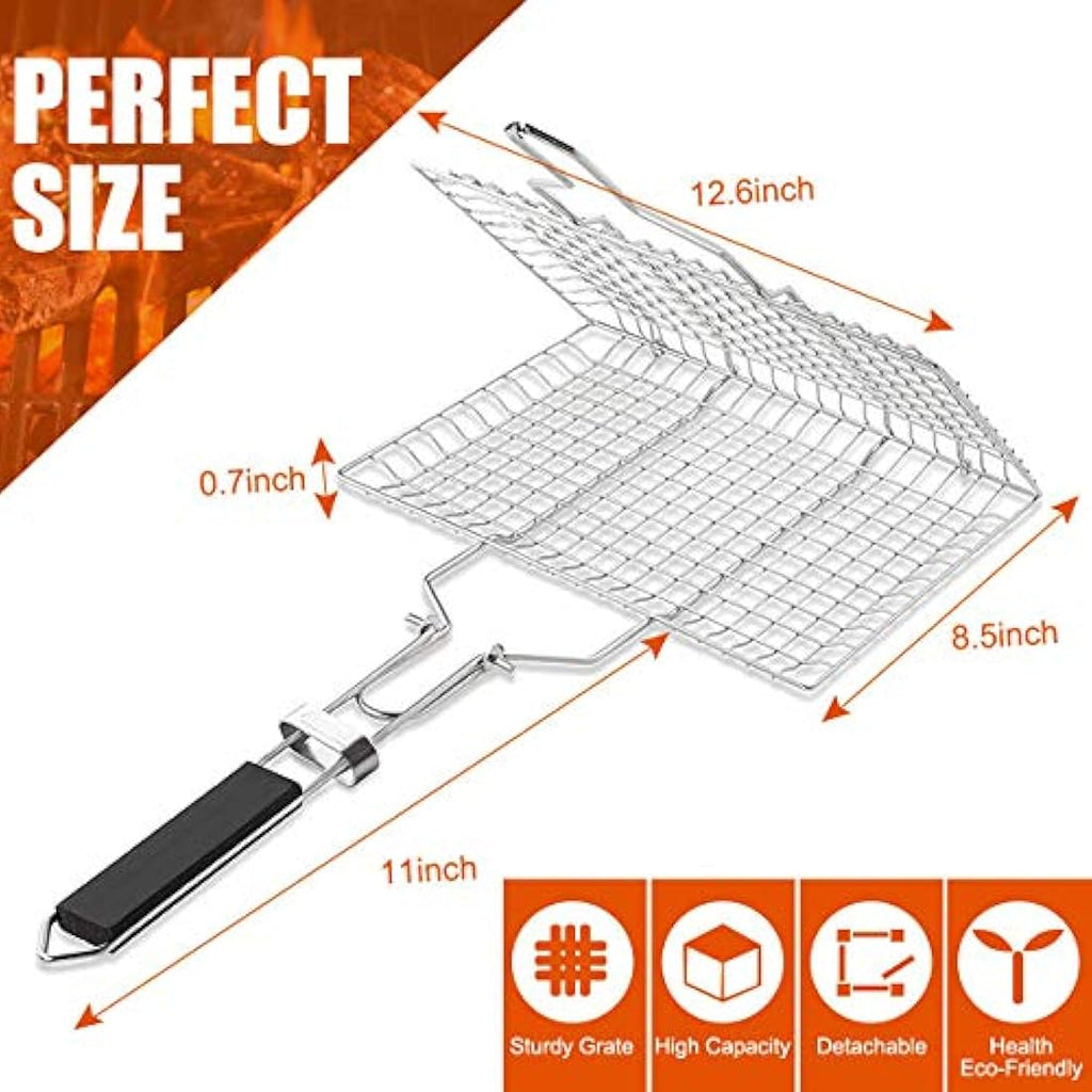 Pecco Stainless Steel BBQ Grill Basket with Detachable Handle | 32x22cm