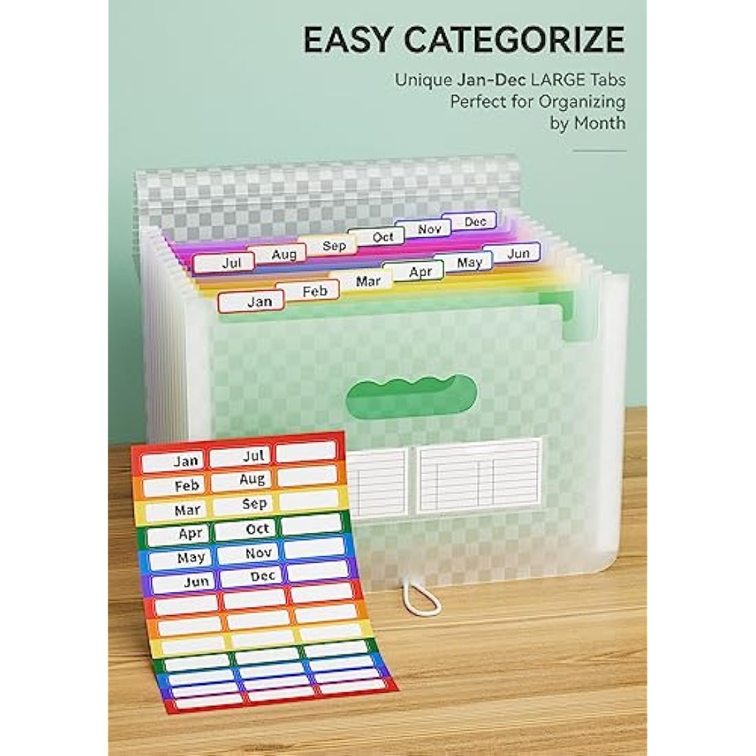 ABC life 13 Pockets A4 Expanding File Organiser – Green Grid Pattern