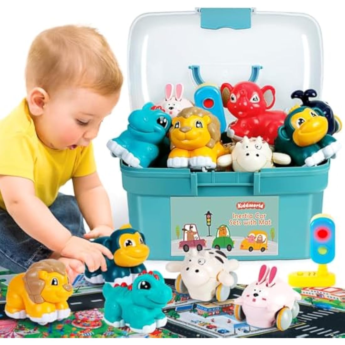 Animal Pull Back Car Toys with Playmat - 8 Piece Toddler Set