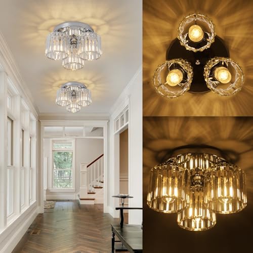 Jolof Store Modern 3-Light Crystal Chandelier – Chrome Flush Ceiling Light
