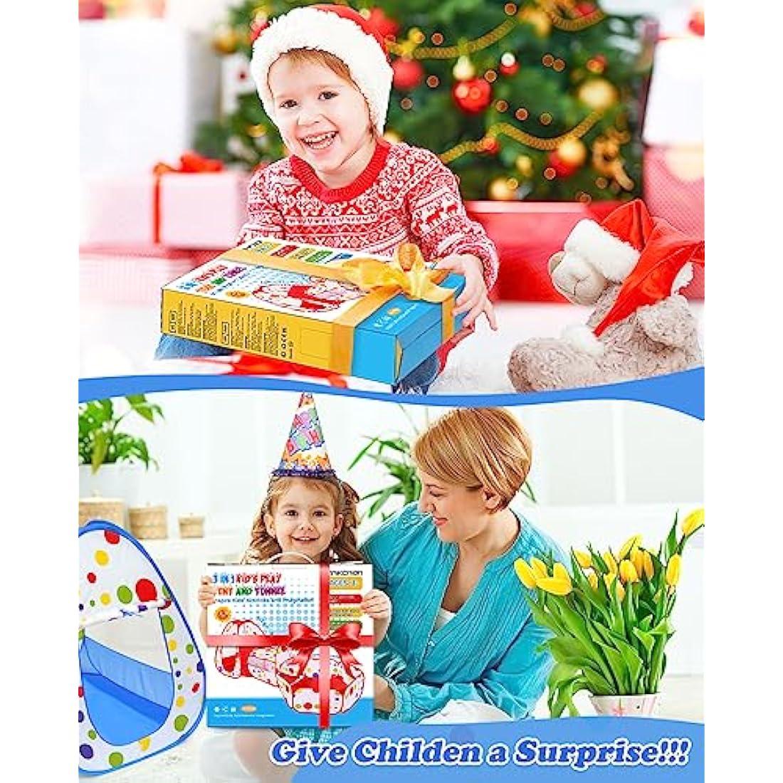 MAIKEHIGH 3-in-1 Kids Play Tent with Square Tunnel and Ball Pit
