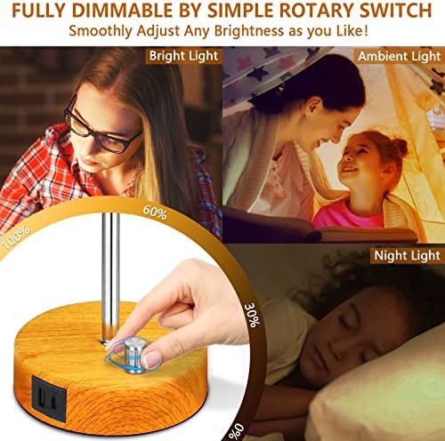 Allesgute Bedside Lamps Set of 2 | Dimmable Table Light with USB A+C Ports