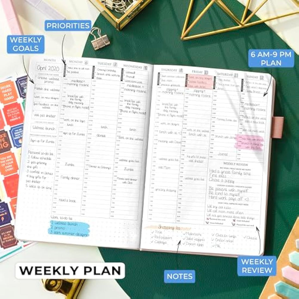 Legend Planner Hourly Schedule – Undated A5 Life Organizer, Rose Gold