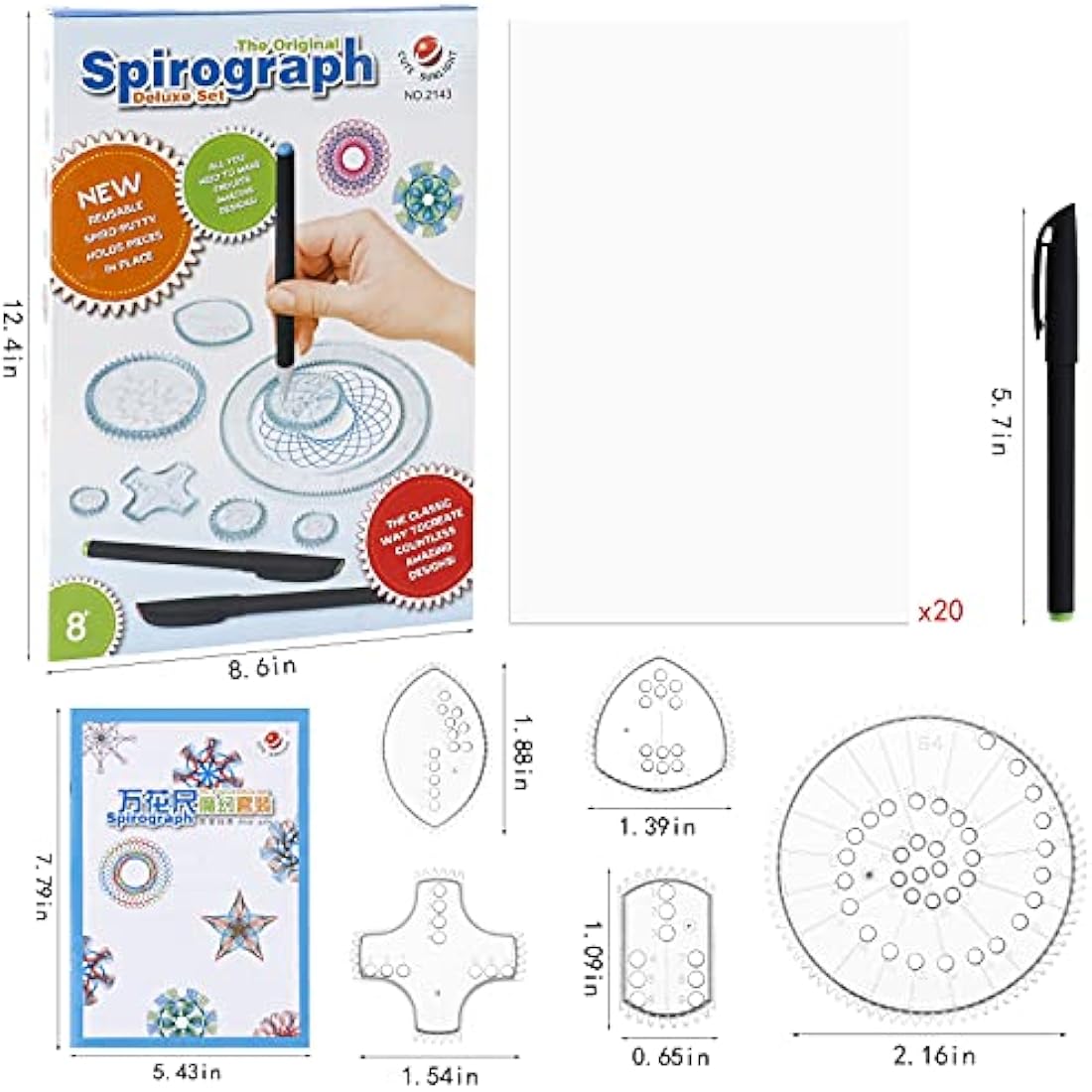 Gobesty Spirograph Deluxe Drawing Set - 28 Piece Geometric Art Kit
