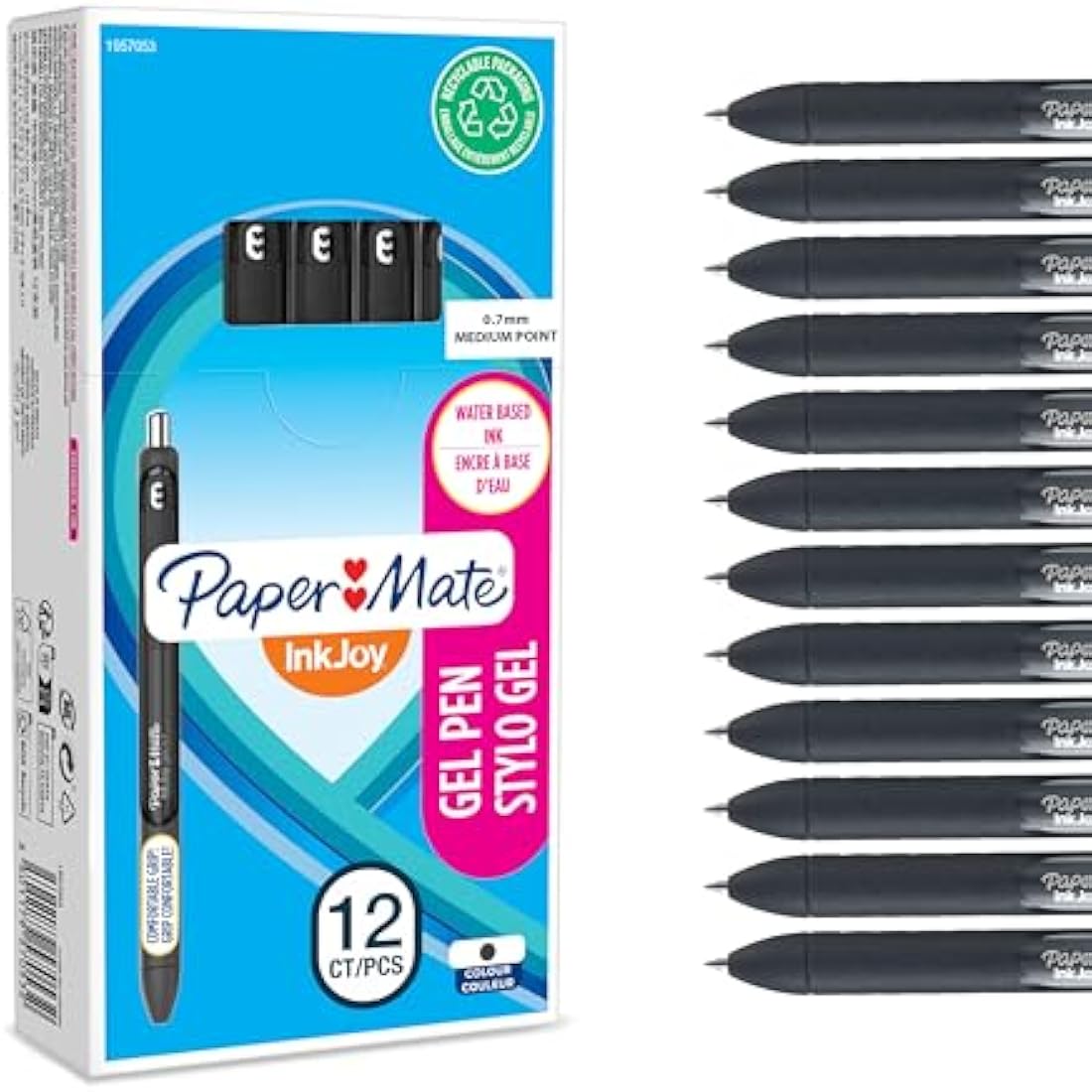 Paper Mate InkJoy Gel Pens | Medium Point 0.7mm | Black Ink | 12 Count