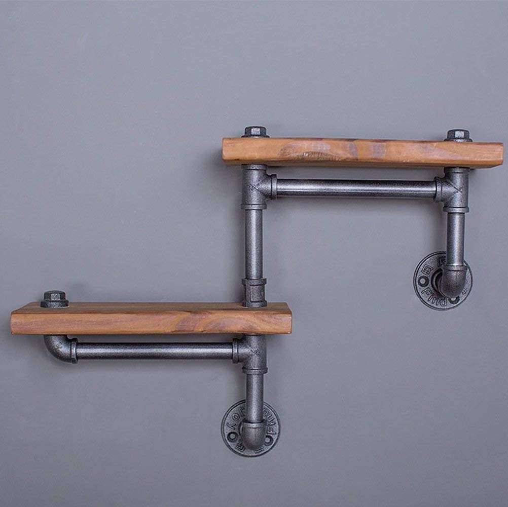 SaiDuoDuo 2-Tier Industrial Pipe Wall Mount Shelves | Rustic Wood Decor