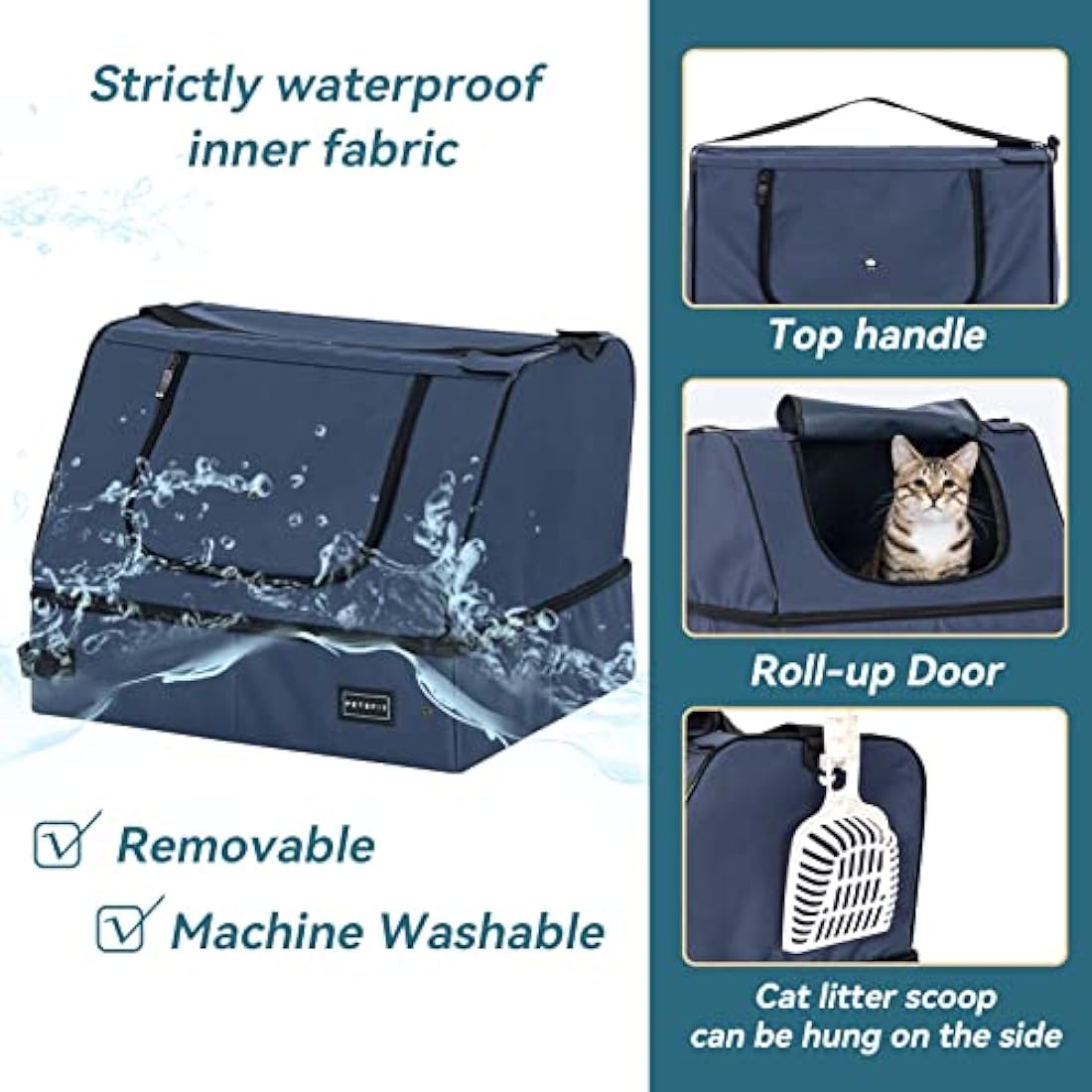 PETSFIT Travel Litter Box – Leak-Proof Collapsible Cat Toilet, Blue