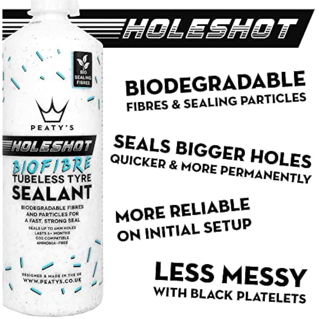 Peaty's Holeshot Biofibre Tubeless Tyre Sealant – Fast Acting 6mm Repair