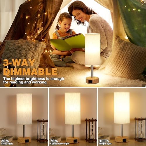 Aooshine Touch Bedside Lamps Set of 2 | 3-Way Dimmable with USB Ports