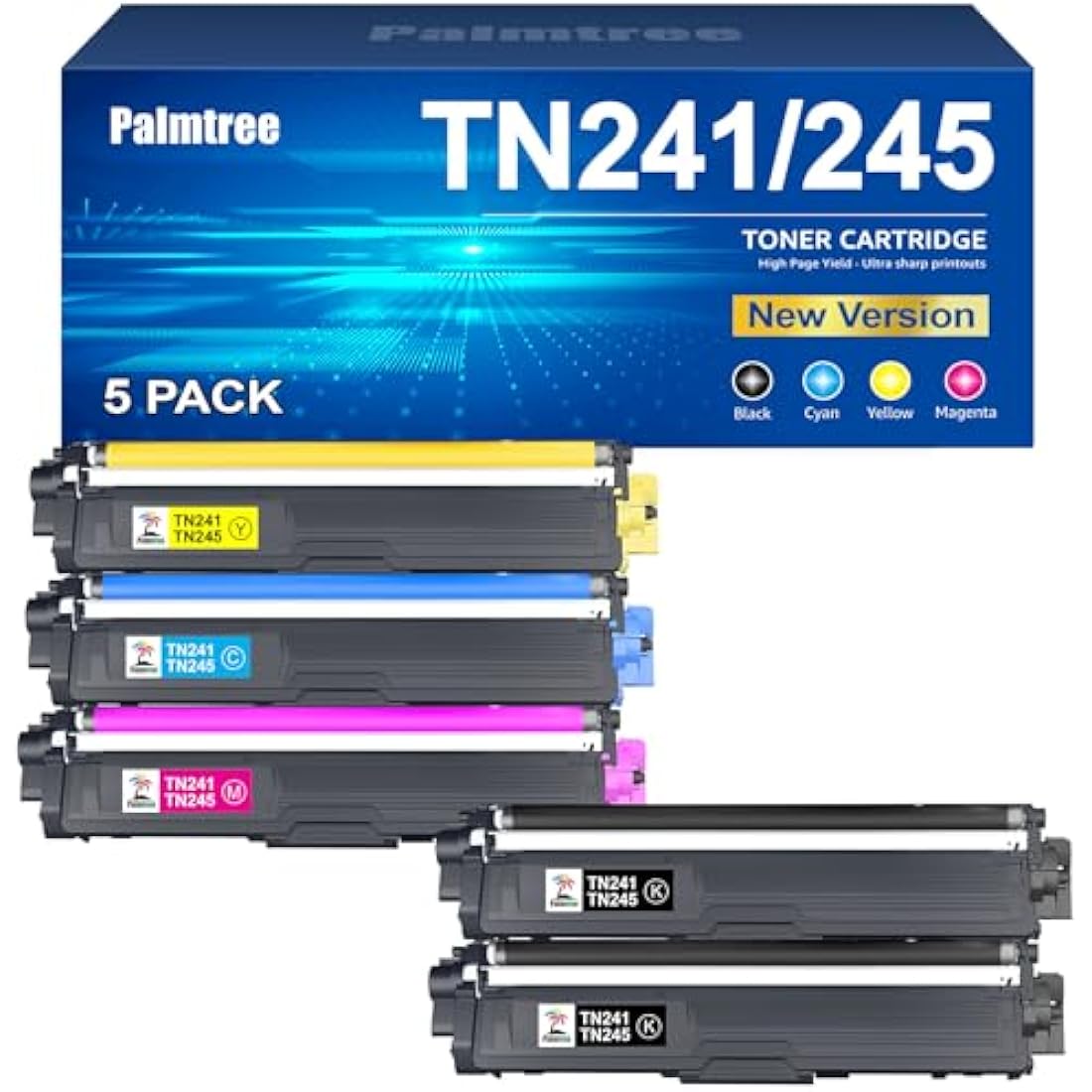 Palmtree TN241 TN245 Compatible Toner for Brother MFC-9332CDW (5-Pack)