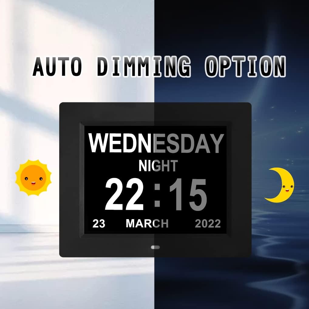 Yuanzeco 8 Inch Digital Calendar Day Clock for Elderly | 15 Alarm Options