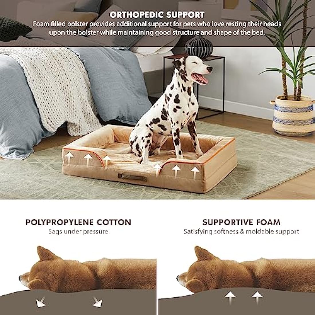 Large Orthopedic Memory Foam Dog Bed | Waterproof Khaki