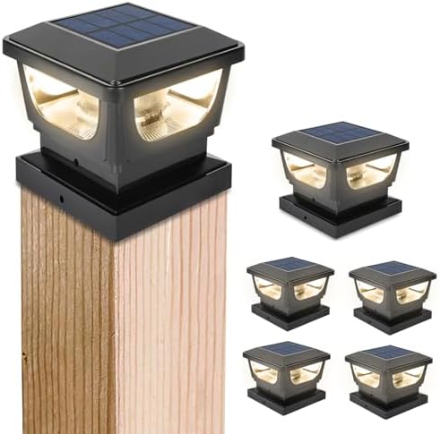 GEYUEYA Solar Post Cap Lights | Warm White IP65 Waterproof Fence Lamps - 6 Pack