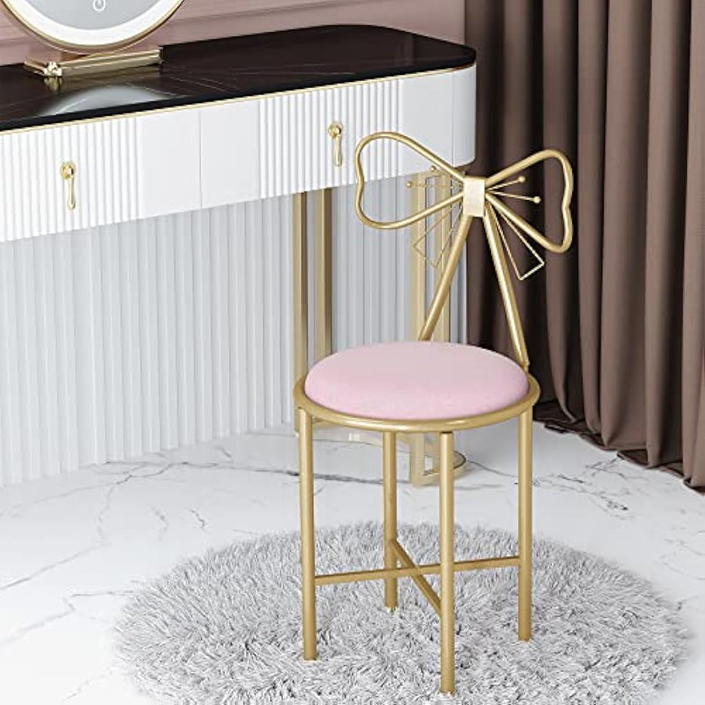 Pink Velvet Butterfly Vanity Chair – Glam Makeup Stool