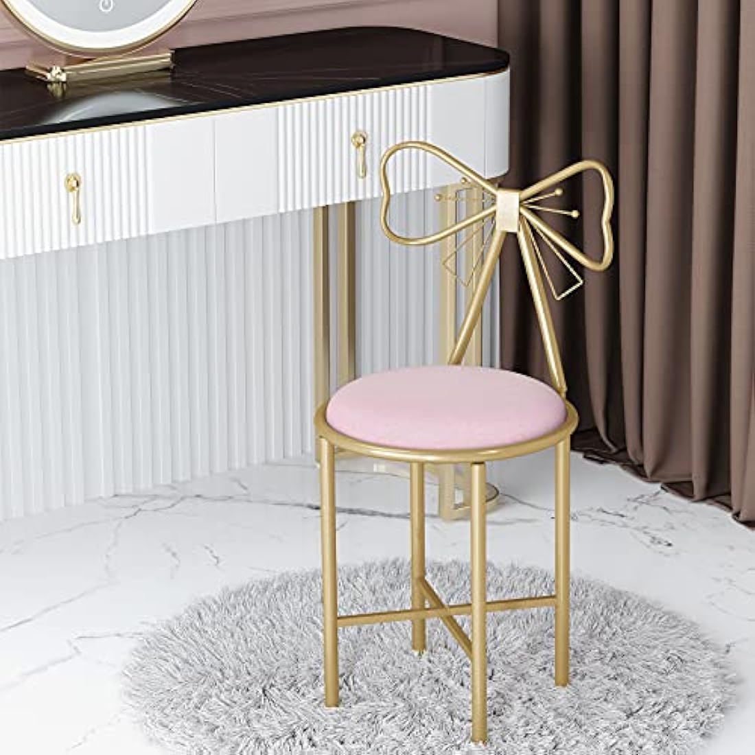 Pink Velvet Butterfly Vanity Chair – Glam Makeup Stool