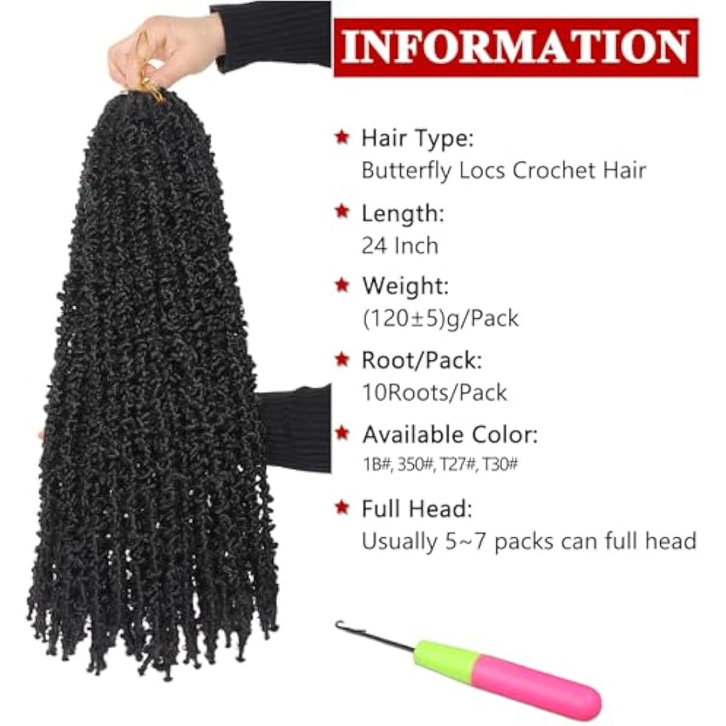 24 Inch Butterfly Crochet Hair – Distressed Faux Locs 6-Pack